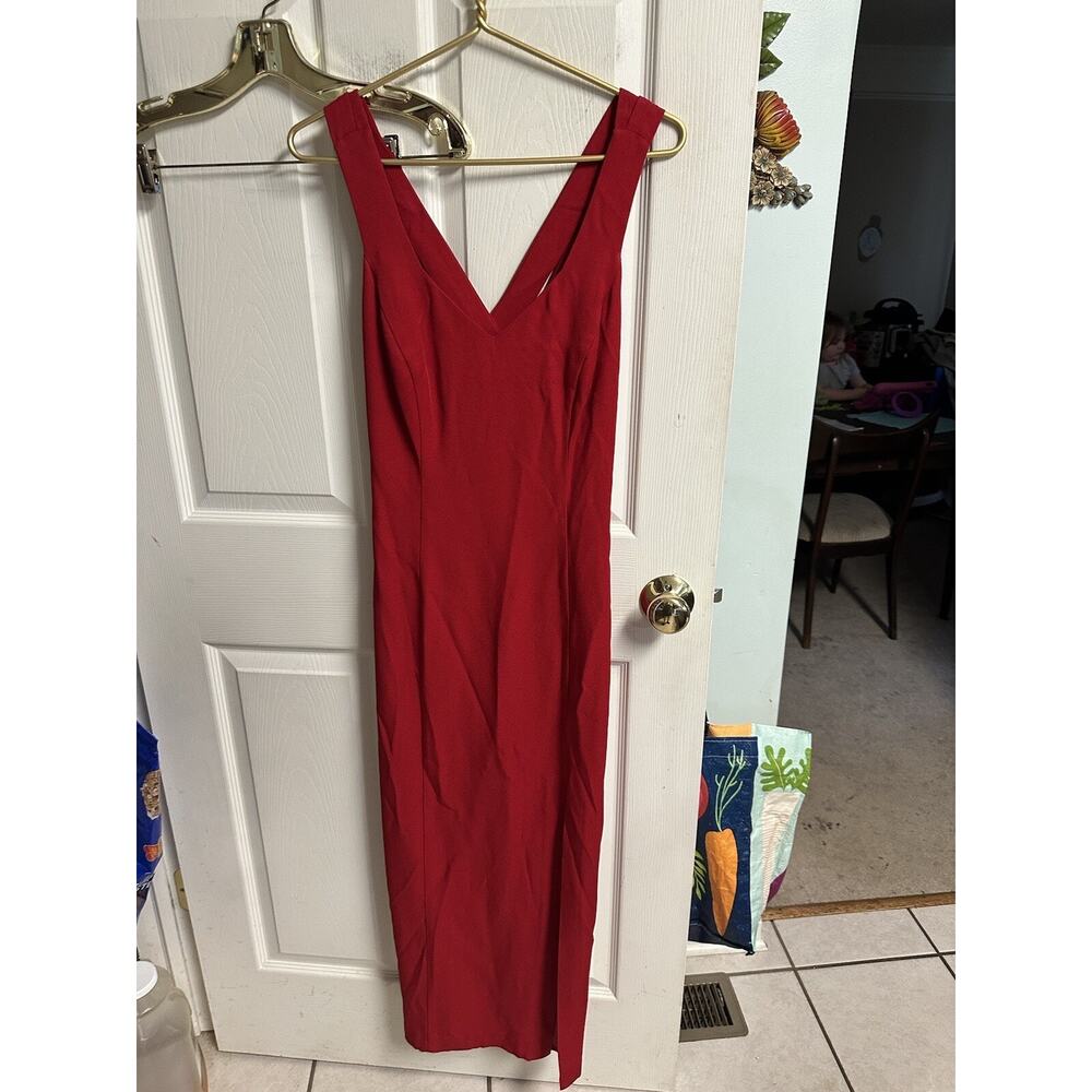 Y2k 90s Miss Ashlee Cherry Red Dress Slit Party Med 8 Sleeveless Sexy Open Back